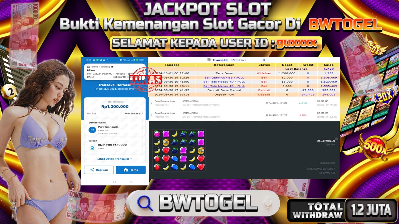 BUKTI JACKPOT SLOT SWEET BONANZA XMAS TERPERCAYA DI INDONESIA TGL 01-10-2024