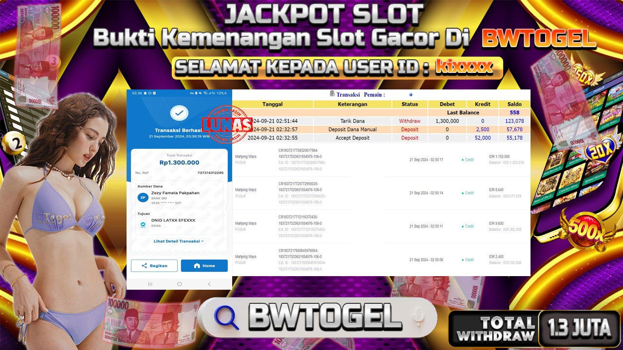 BUKTI JACKPOT SLOT MAHJONG WAYS TERPERCAYA DI INDONESIA TGL 21-09-2024