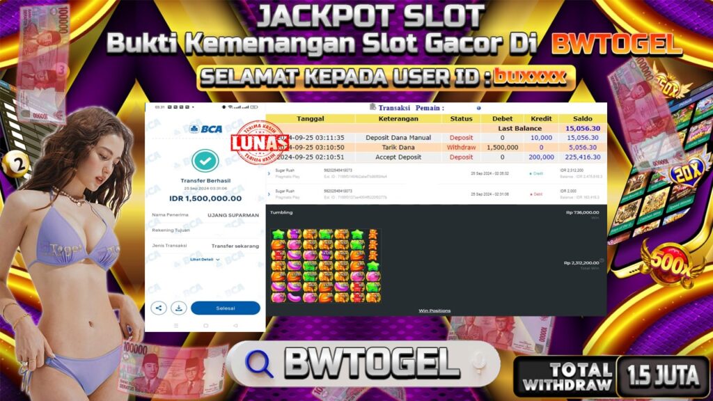 BUKTI JACKPOT SLOT SUGAR RUSH TERPERCAYA DI INDONESIA TGL 25-09-2024