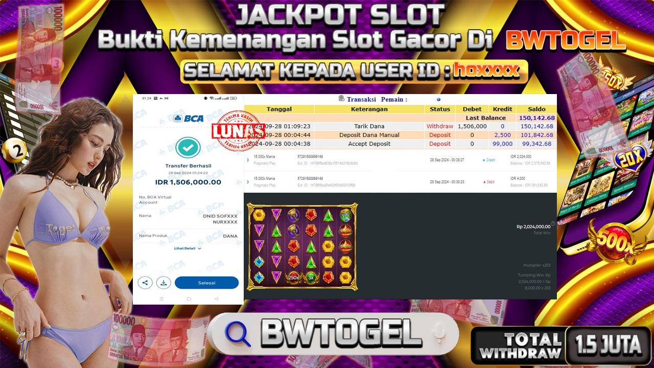 BUKTI JACKPOT SLOT 15.000X MANIA TERPERCAYA DI INDONESIA TGL 28-09-2024