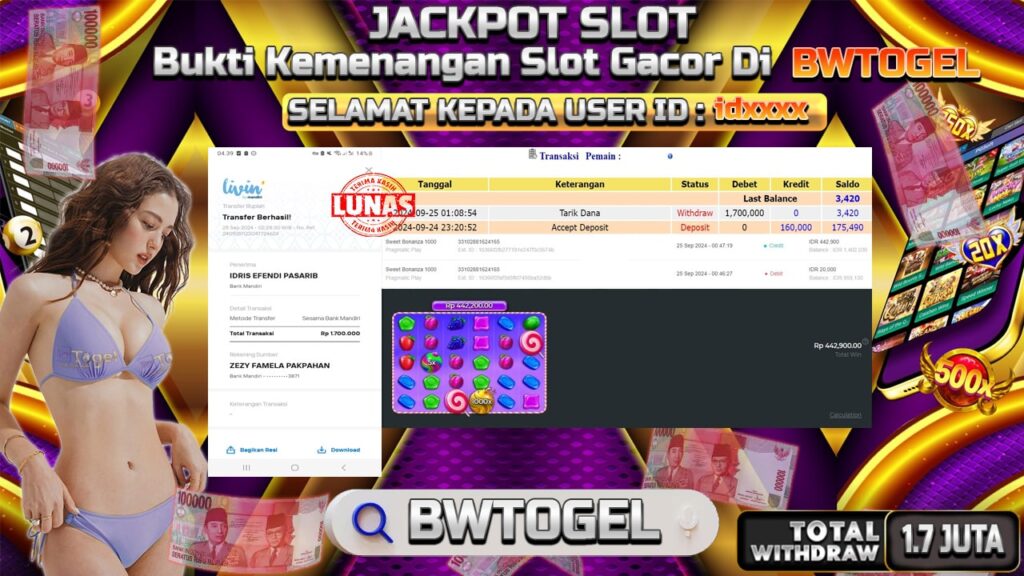 BUKTI JACKPOT SLOT SWEET BONANZA 1000 TERPERCAYA DI INDONESIA TGL 25-09-2024