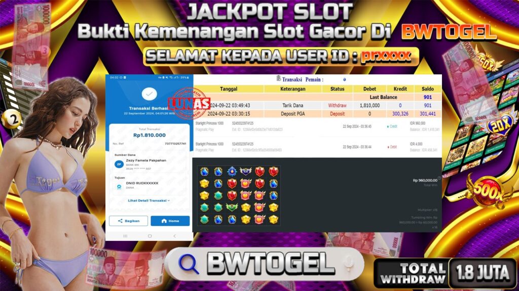 BUKTI JACKPOT SLOT STARLIGHT PRINCESS 1000 TERPERCAYA DI INDONESIA TGL 22-09-2024