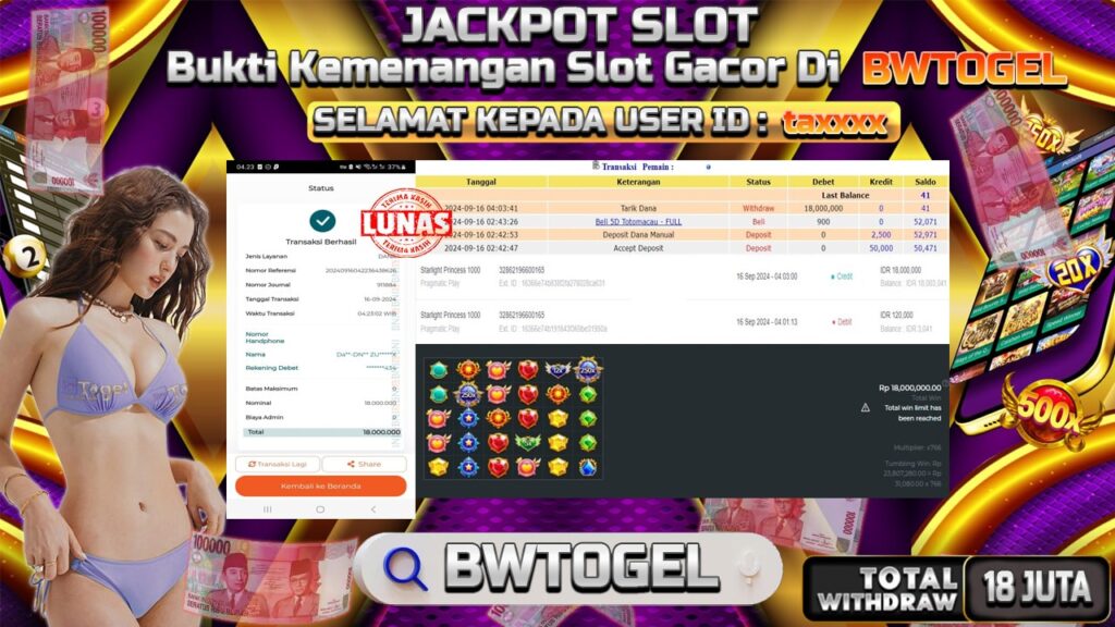 BUKTI JACKPOT SLOT STARLIGHT PRINCESS 1000 TERPERCAYA DI INDONESIA TGL 16-09-2024