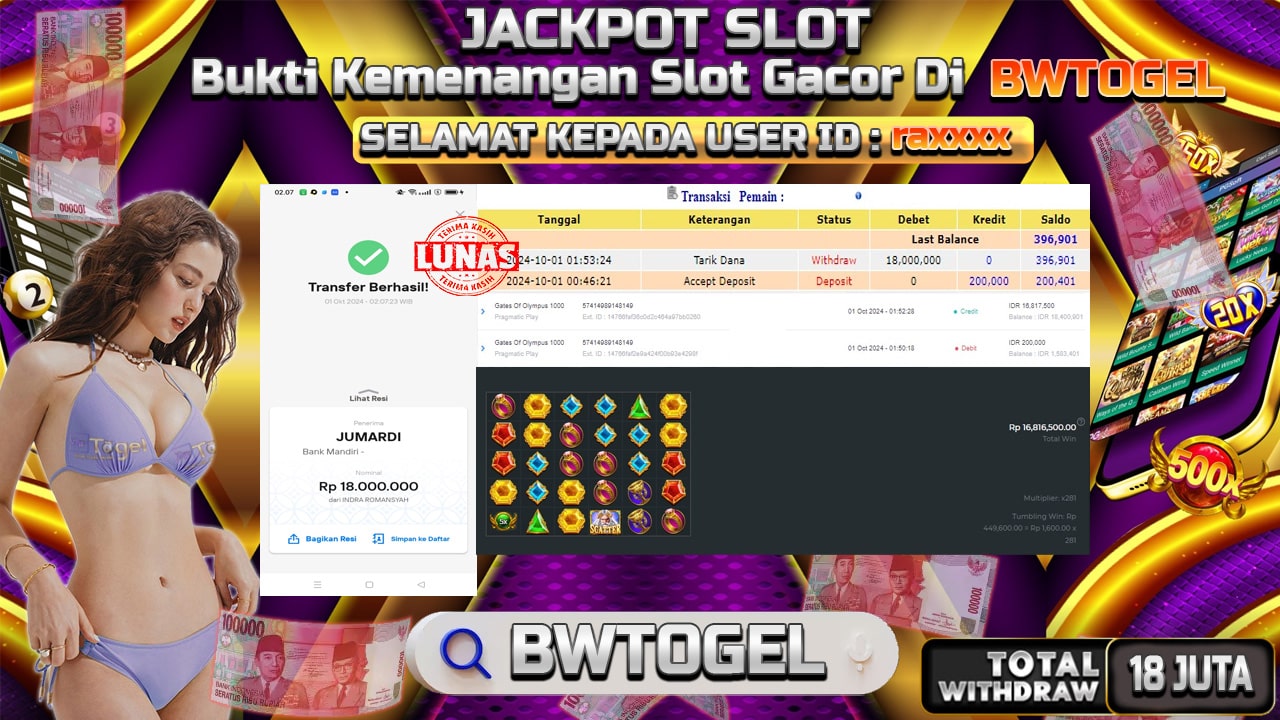 BUKTI JACKPOT SLOT GATES OF OLYMPUS 1000 TERPERCAYA DI INDONESIA TGL 01-10-2024