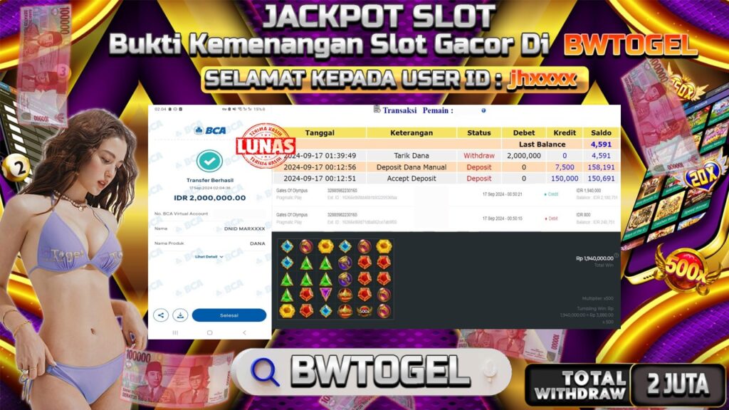 BUKTI JACKPOT SLOT GATES OF OLYMPUS TERPERCAYA DI INDONESIA TGL 17-09-2024