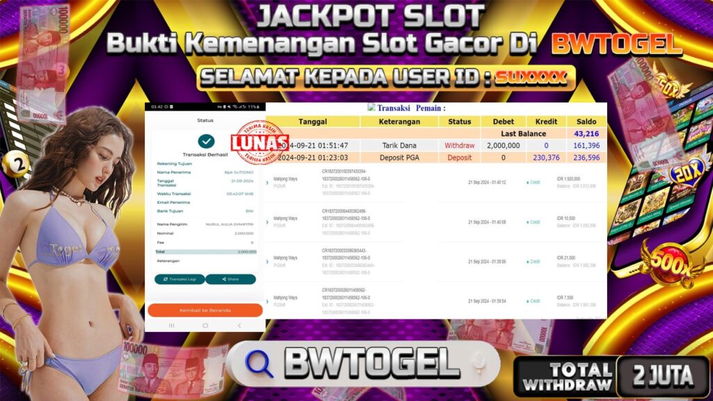 BUKTI JACKPOT SLOT MAHJONG WAYS TERPERCAYA DI INDONESIA TGL 21-09-2024