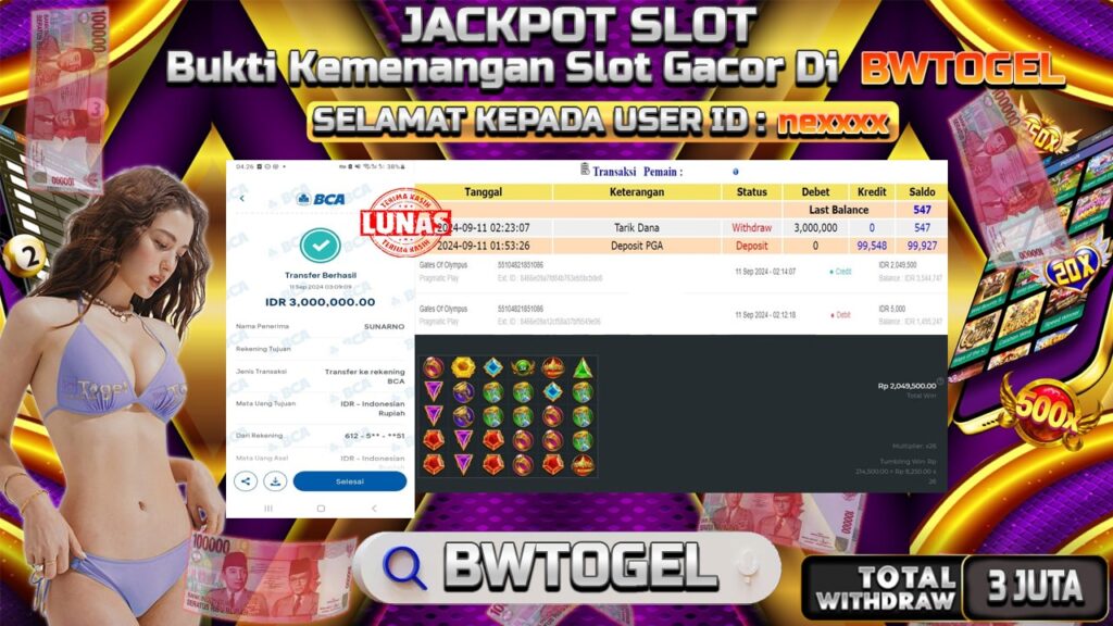 BUKTI JACKPOT SLOT GATES OF OLYMPUS TERPERCAYA DI INDONESIA TGL 11-09-2024