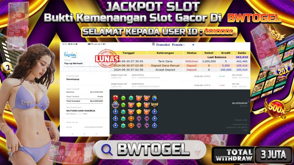 BUKTI JACKPOT SLOT STARLIGHT PRINCESS 1000 TERPERCAYA DI INDONESIA TGL 30-09-2024