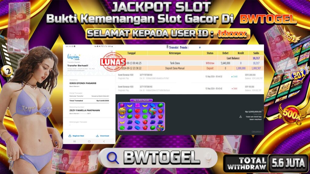 BUKTI JACKPOT SLOT SWEET BONANZA 1000 TERPERCAYA DI INDONESIA TGL 13-09-2024