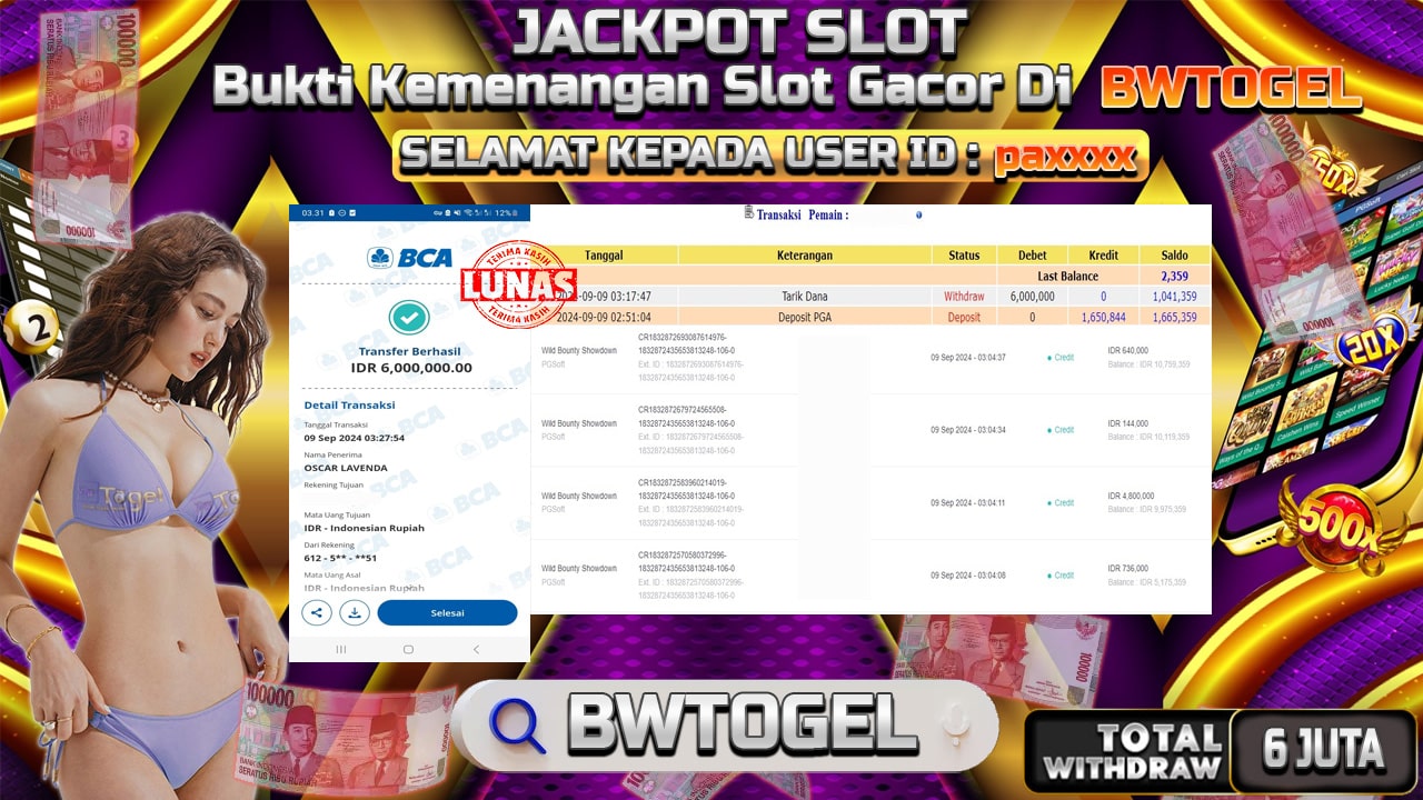 BUKTI JACKPOT SLOT WILD BOUNTY SHOWDOWN TERPERCAYA DI INDONESIA TGL 09-09-2024