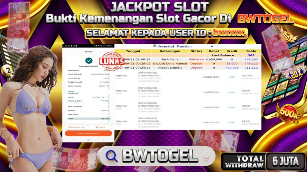 BUKTI JACKPOT SLOT MAHJONG WAYS TERPERCAYA DI INDONESIA TGL 21-09-2024