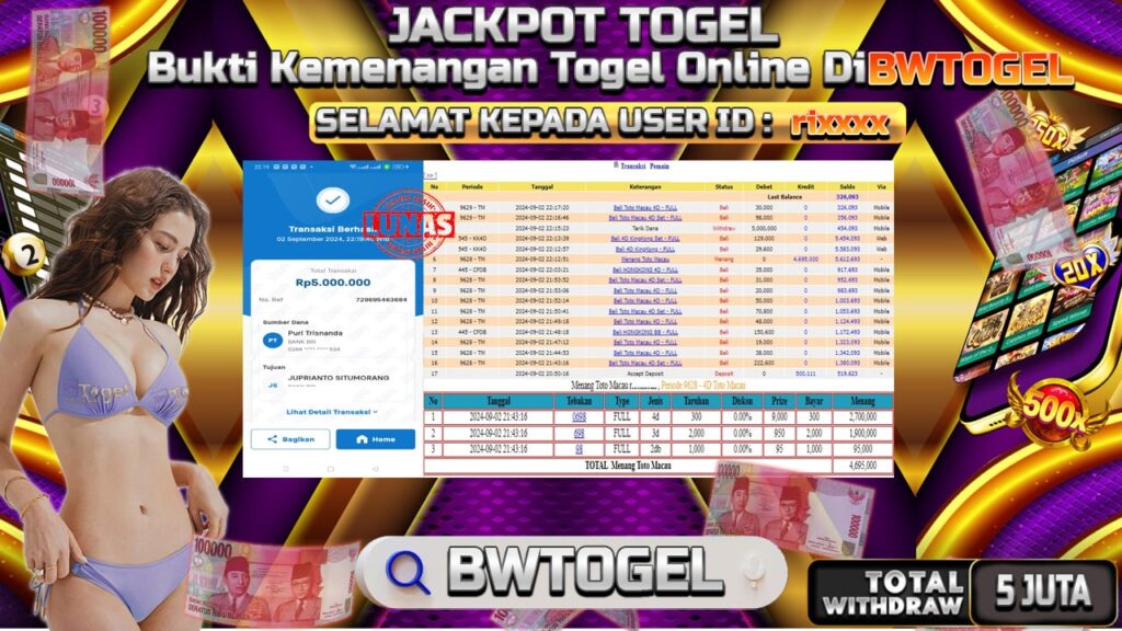 BUKTI JACKPOT TOGEL ONLINE TOTO MACAU 4 D TERPERCAYA DI INDONESIA TGL 02-09-2024