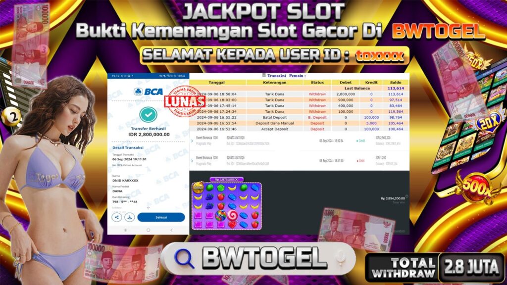 BUKTI JACKPOT SLOT AWEET BONANZA 1000 TERPERCAYA DI INDONESIA TGL 06-09-2024