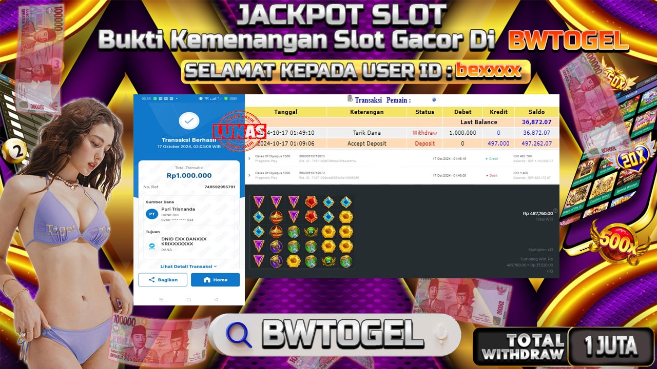 BUKTI JACKPOT SLOT GATES OF OLYMPUS 1000 TERPERCAYA DI INDONESIA TGL 17-10-2024