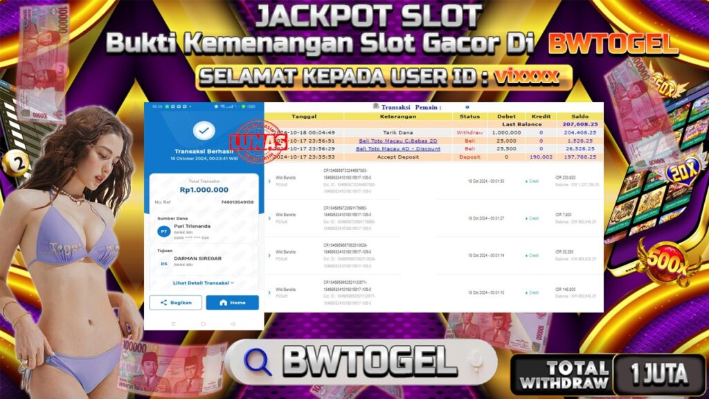 BUKTI JACKPOT SLOT WILD BANDITO TERPERCAYA DI INDONESIA TGL 18-10-2024