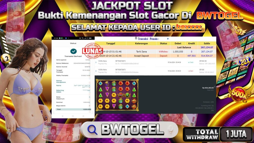 BUKTI JACKPOT SLOT 15.000X MANIA TERPERCAYA DI INDONESIA TGL 15-10-2024