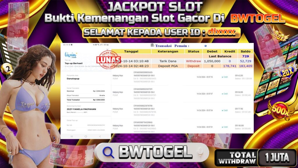 BUKTI JACKPOT SLOT MAHJONG WAYS TERPERCAYA DI INDONESIA TGL 14-10-2024