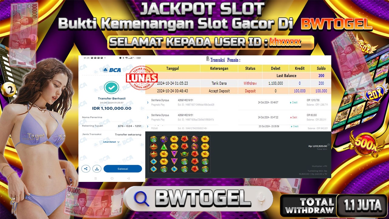 BUKTI JACKPOT SLOT MANIA OLYMPUS TERPERCAYA DI INDONESIA TGL 24-10-2024