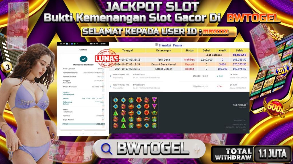 BUKTI JACKPOT SLOT GATES OF OLYMPUS 1000 TERPERCAYA DI INDONESIA TGL 27-10-2024