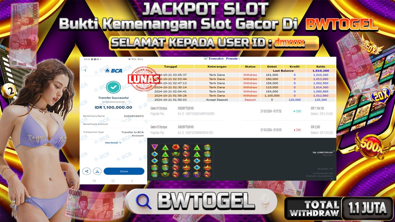 BUKTI JACKPOT SLOT GATES OF OLYMPUS TERPERCAYA DI INDONESIA TGL 21-10-2024