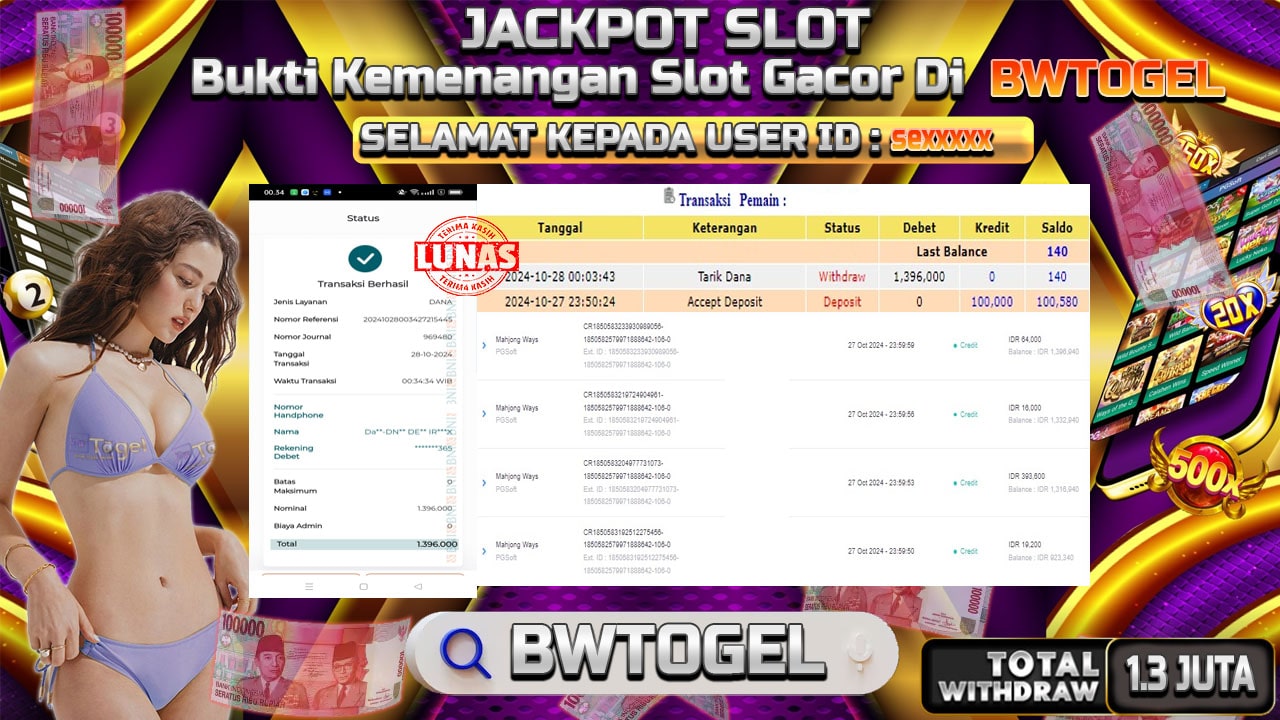 BUKTI JACKPOT SLOT MAHJONG WAYS TERPERCAYA DI INDONESIA TGL 28-10-2024