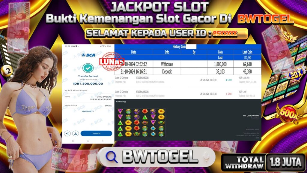 BUKTI JACKPOT SLOT GATES OF OLYMPUS TERPERCAYA DI INDONESIA TGL 26-10-2024