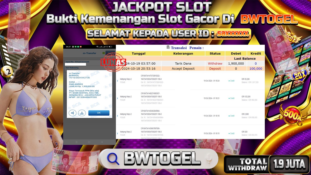 BUKTI JACKPOT SLOT MAHJONG WAYS 2 TERPERCAYA DI INDONESIA TGL 19-10-2024