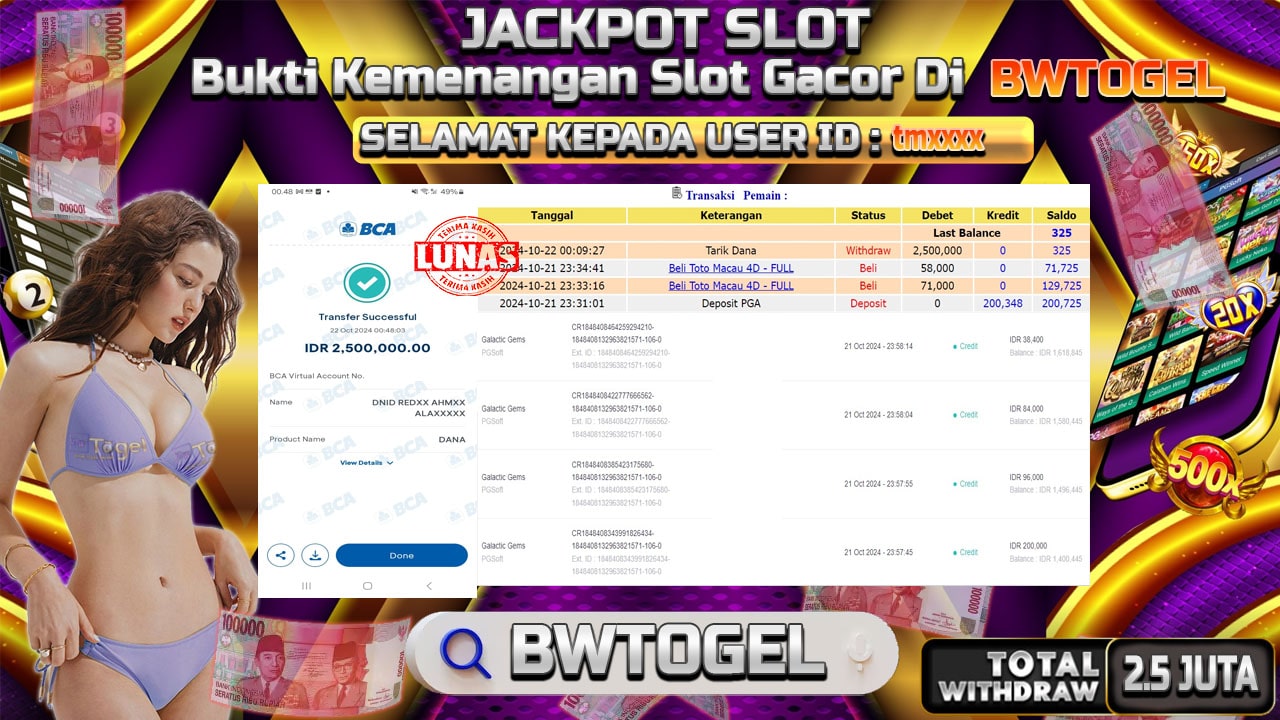 BUKTI JACKPOT SLOT GALACTIC GEMS TERPERCAYA DI INDONESIA TGL 22-10-2024