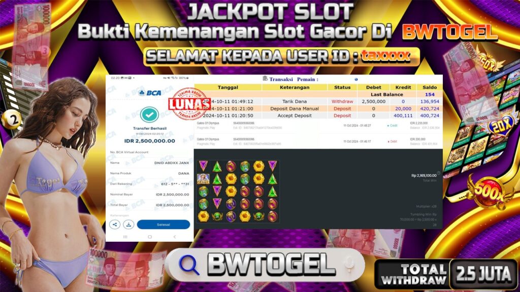 BUKTI JACKPOT SLOT GATES OF OLYMPUS TERPERCAYA DI INDONESIA TGL 11-10-2024