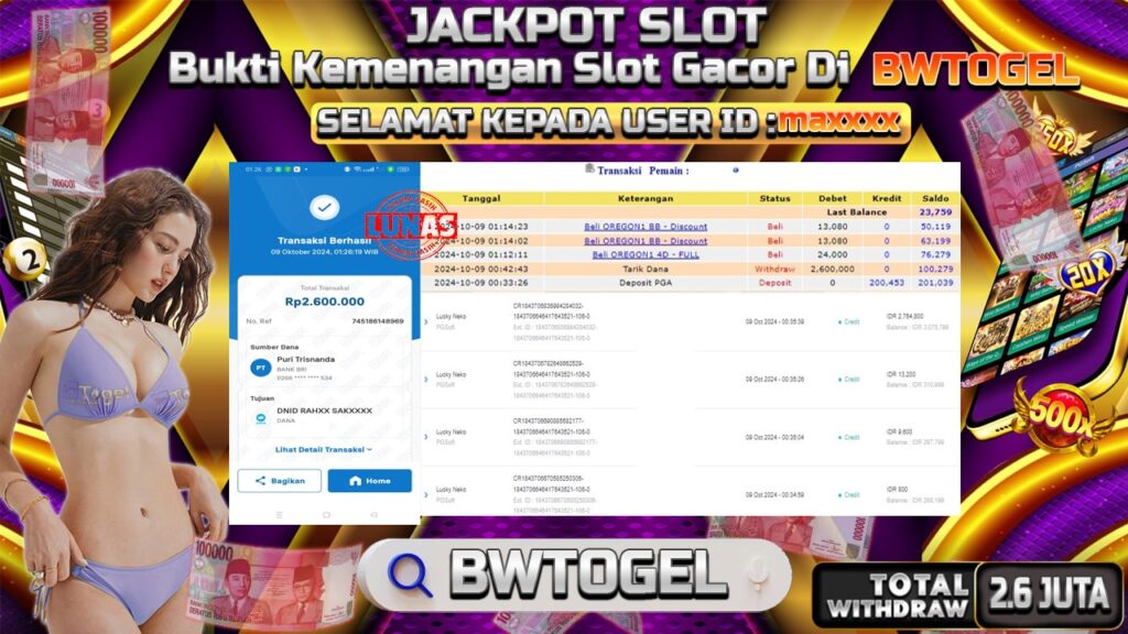 BUKTI JACKPOT SLOT LUCKY NEKO TERPERCAYA DI INDONESIA TGL 09-10-2024