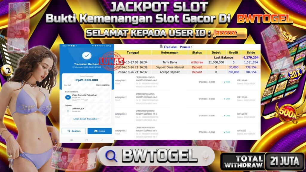 BUKTI JACKPOT SLOT MAHJONG WAYS TERPERCAYA DI INDONESIA TGL 27-10-2024