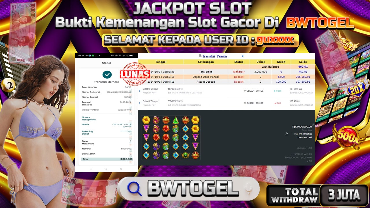 BUKTI JACKPOT SLOT GATES OF OLYMPUS TERPERCAYA DI INDONESIA TGL 14-10-2024