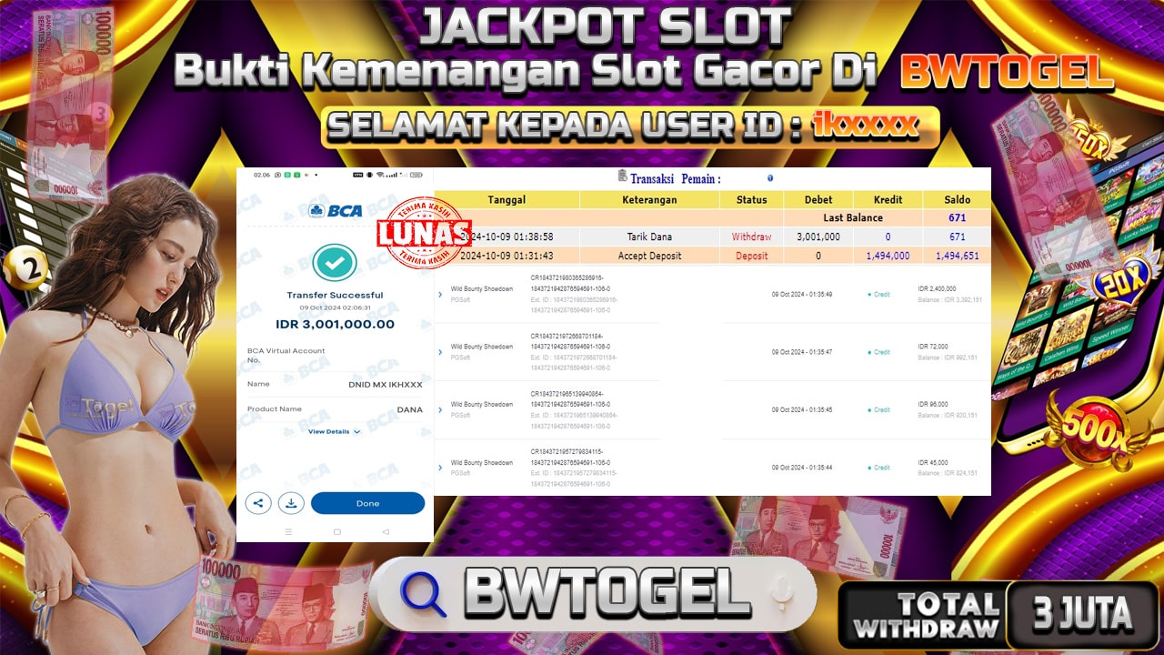 BUKTI JACKPOT SLOT WILD BOUNTY SHOWDOWN TERPERCAYA DI INDONESIA TGL 09-10-2024