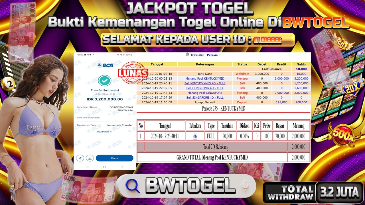 BUKTI JACKPOT TOGEL KENTUCKYMID TERPERCAYA DI INDONESIA TGL 20-10-2024