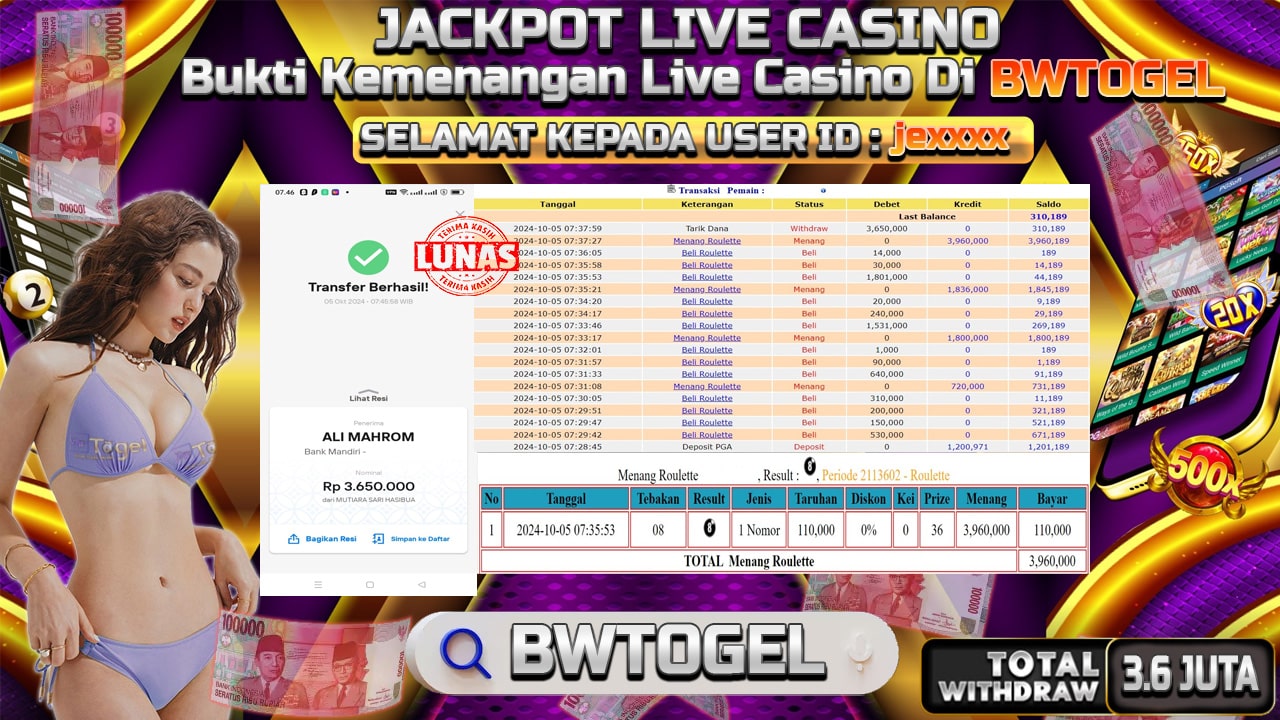 BUKTI JACKPOT ROULETTE TERPERCAYA DI INDONESIA TGL 05-10-2024